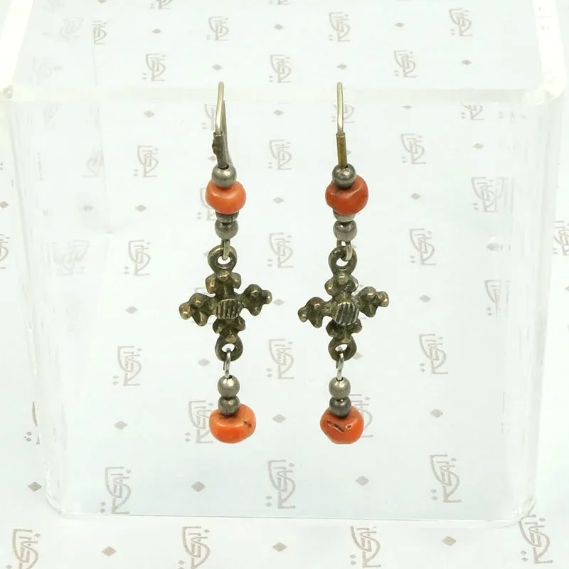Delicate Ethiopian Brass Silver & Bead Earrings