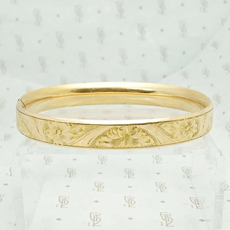 Delicate Floral Engraving Antique Bangle