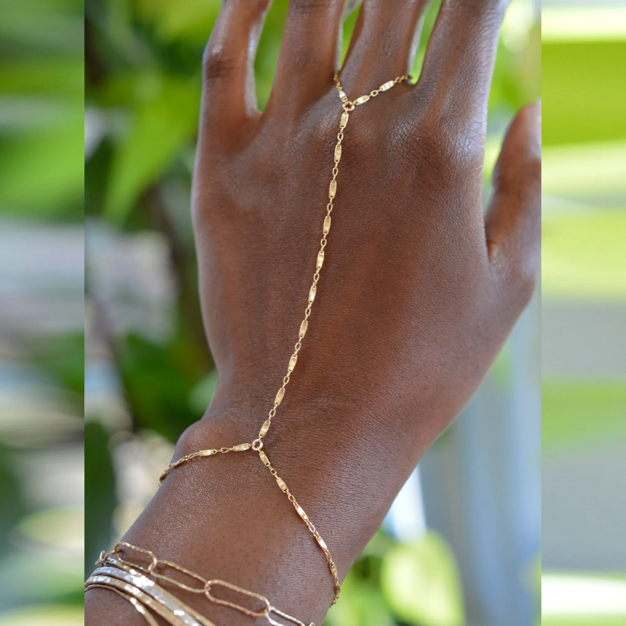 Delicate Hammered Hand Chain Bracelet