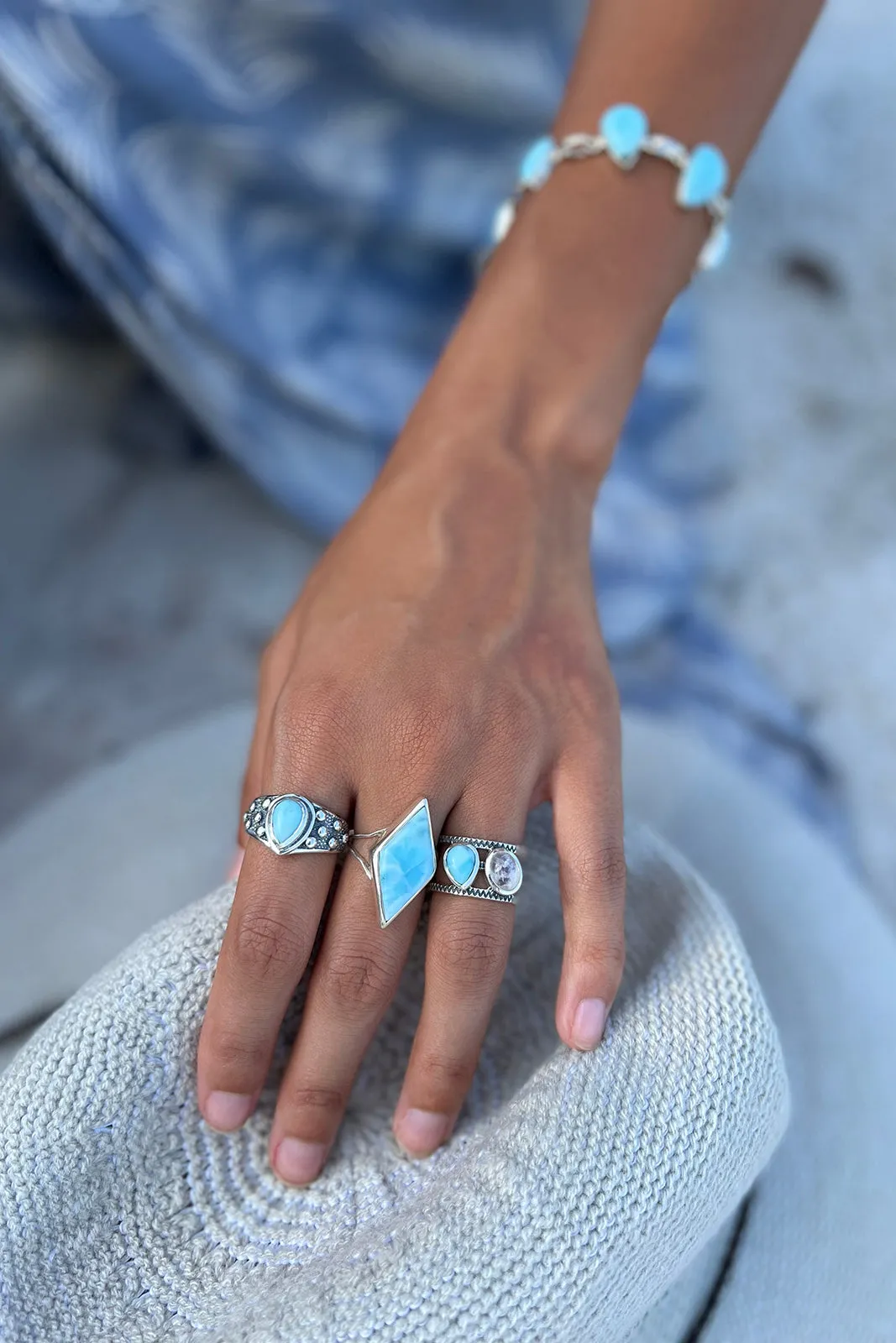 Delicate Larimar Ring (Size 7, 8)