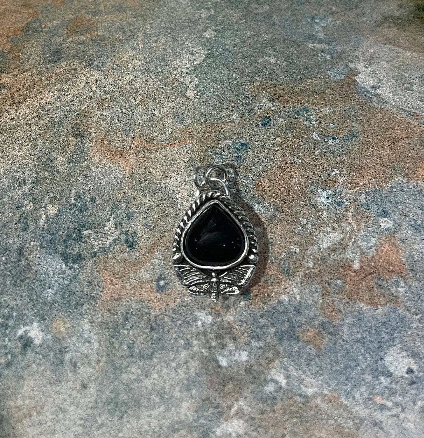 Delicate Obsidian Death Moth Pendant
