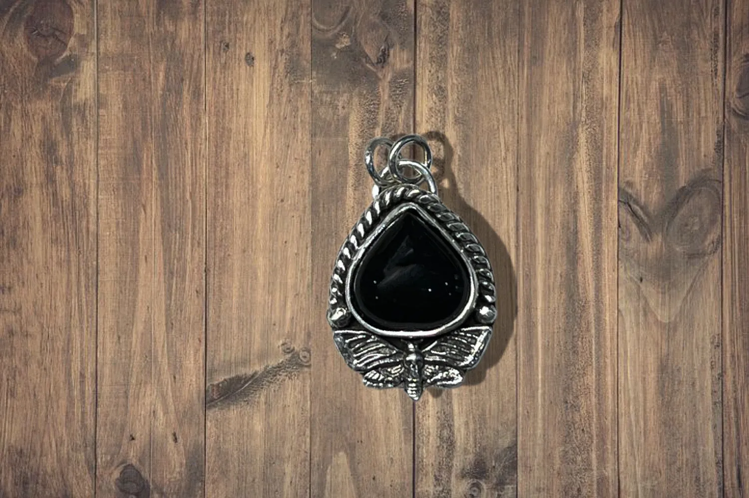 Delicate Obsidian Death Moth Pendant
