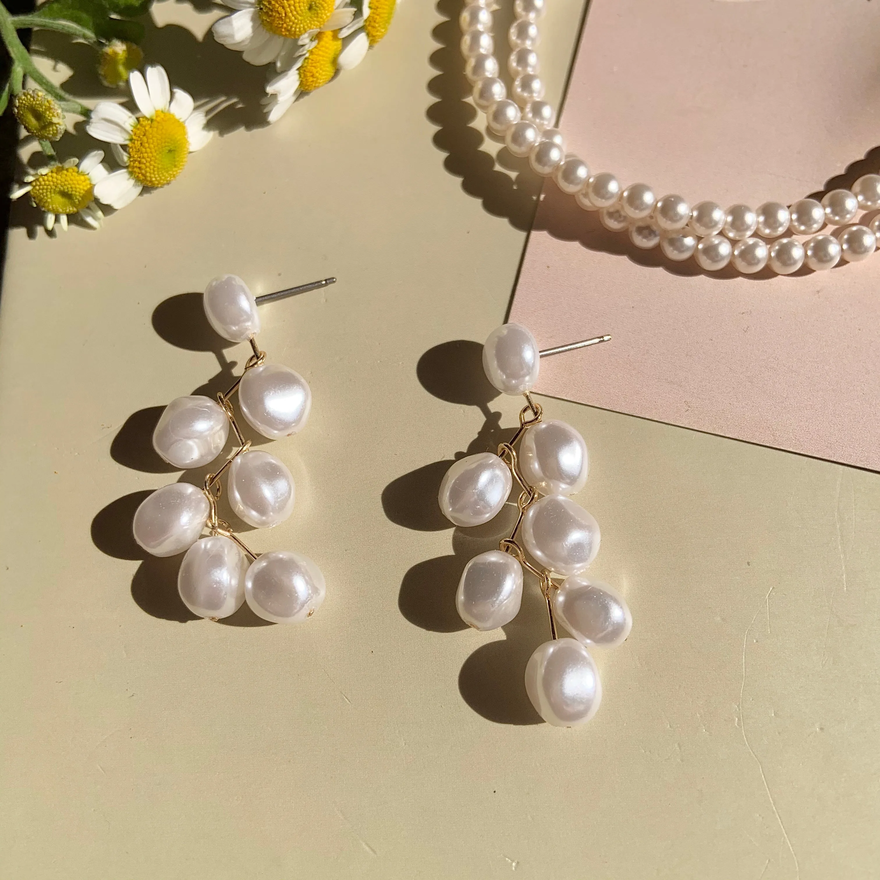 Delicate Pearl Chandelier Earrings