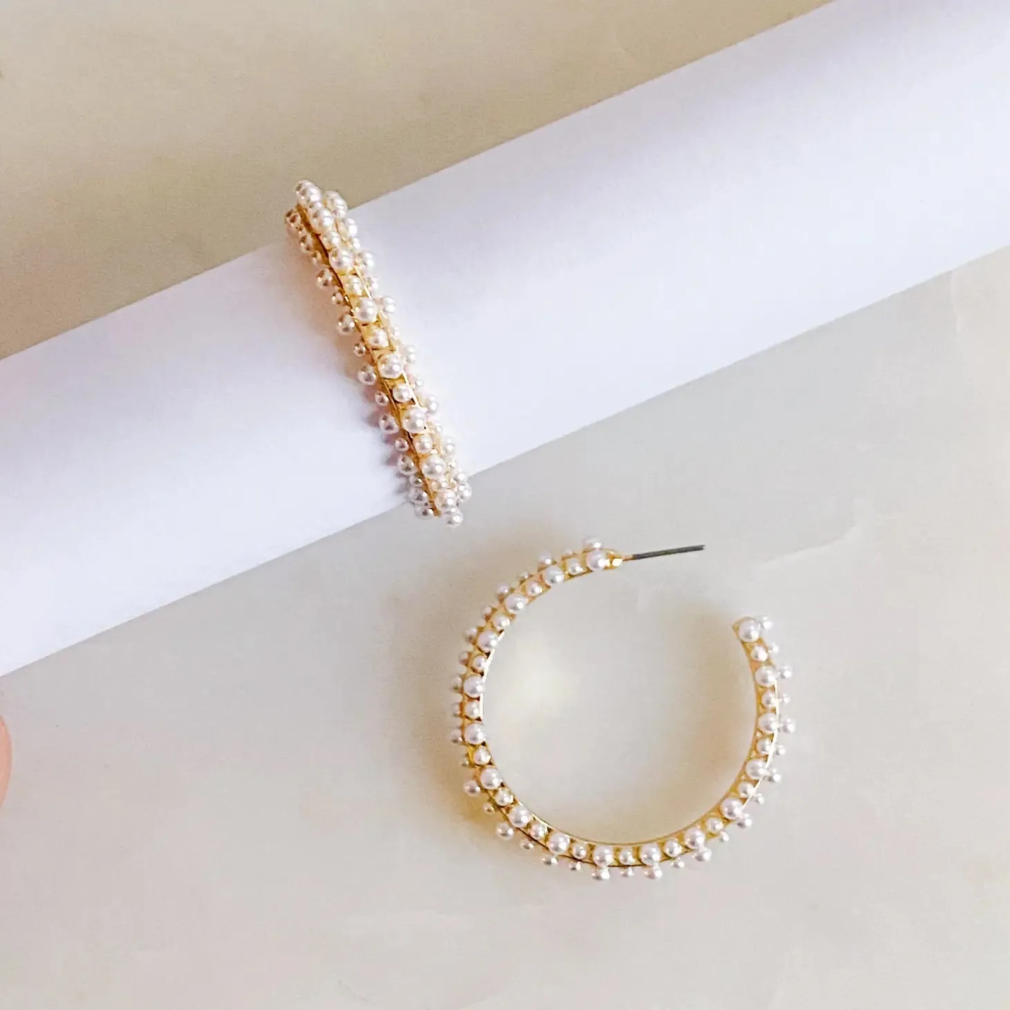 Delicate Pearl Hoop Earrings