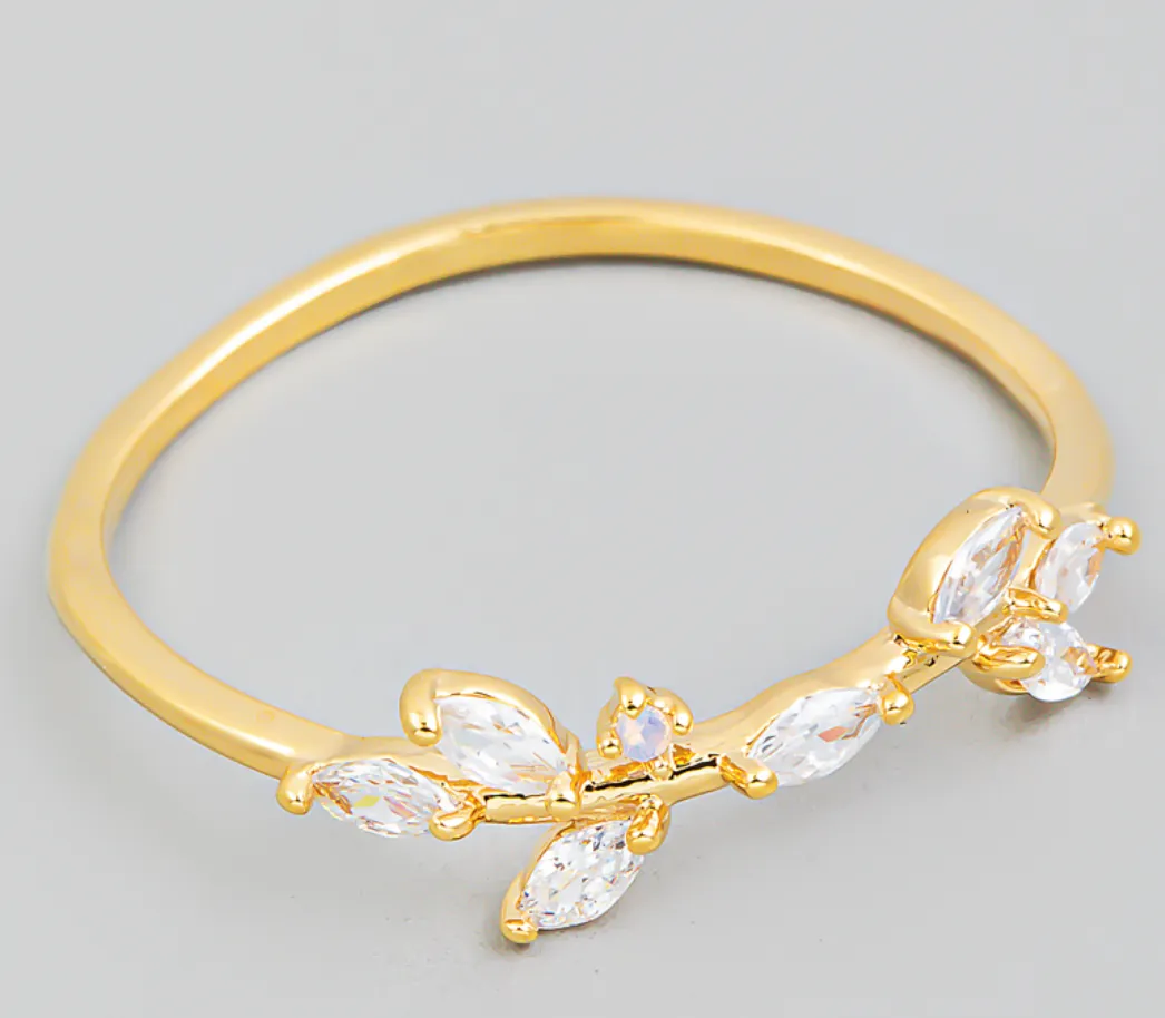 Delicate Rhinestone Stem Fashion Ring