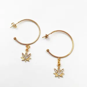 Delicate Rhinestone Weed Leaf Hoops