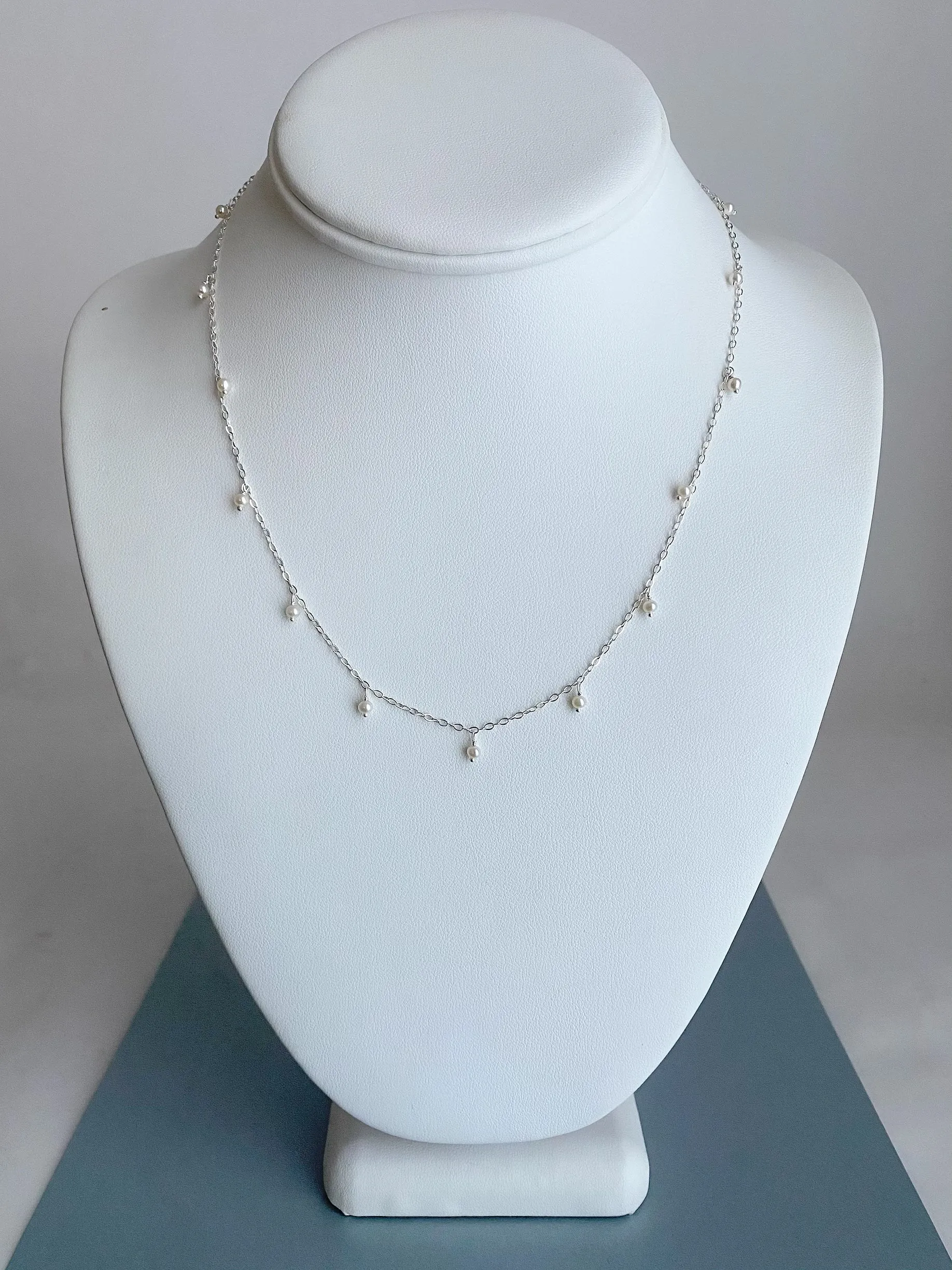 Delicate Scattered Pearl Necklace, Silver