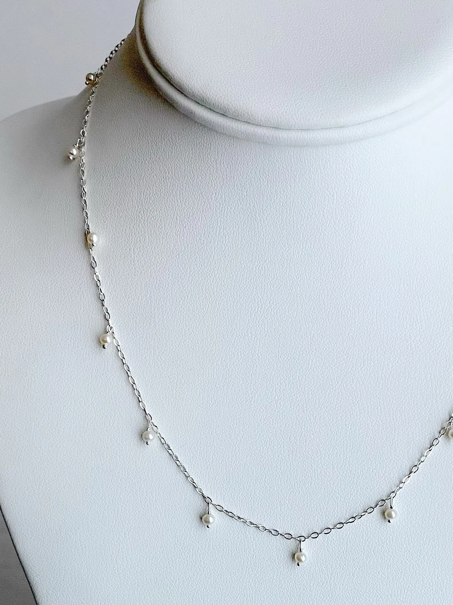 Delicate Scattered Pearl Necklace, Silver