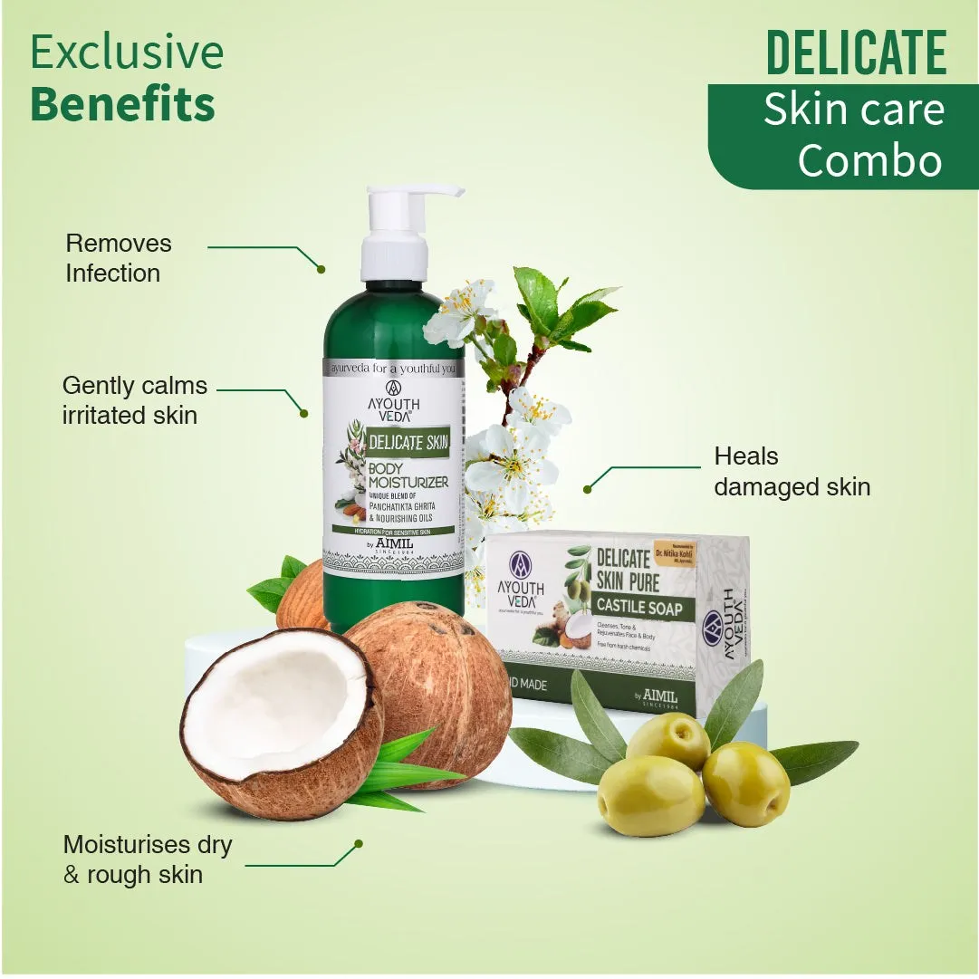 Delicate Skin Care Combo | Delicate Skin Pure Castile Soap (110g) & Delicate Skin Body Moisturizer (300 ml)