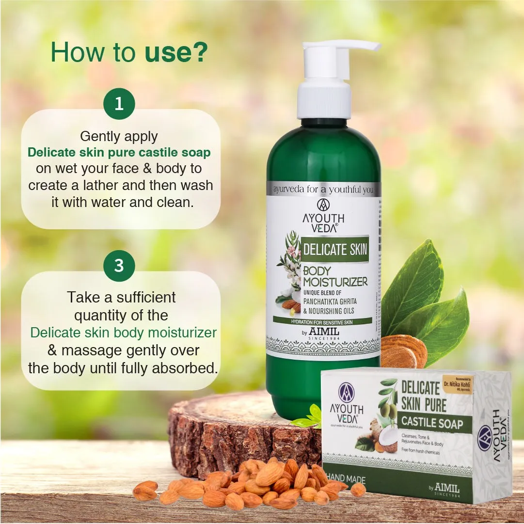 Delicate Skin Care Combo | Delicate Skin Pure Castile Soap (110g) & Delicate Skin Body Moisturizer (300 ml)
