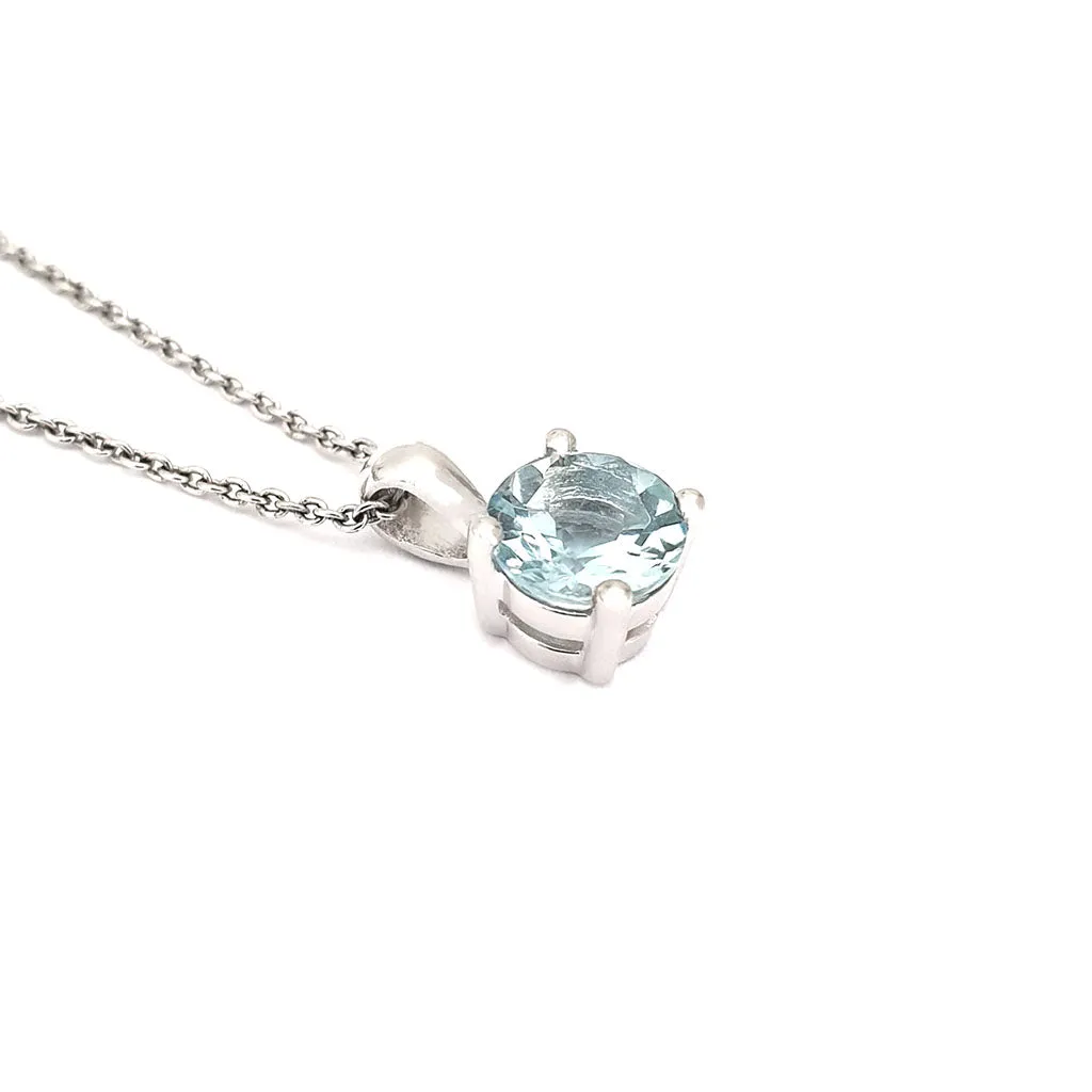 Delicate Solitaire Round Cut Aquamarine Pendant