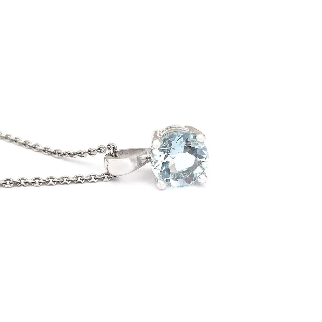 Delicate Solitaire Round Cut Aquamarine Pendant
