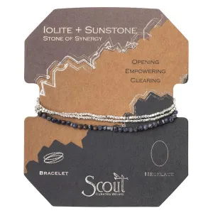 Delicate Stone Stack Bracelet/Necklace: Iolite   Sunstone