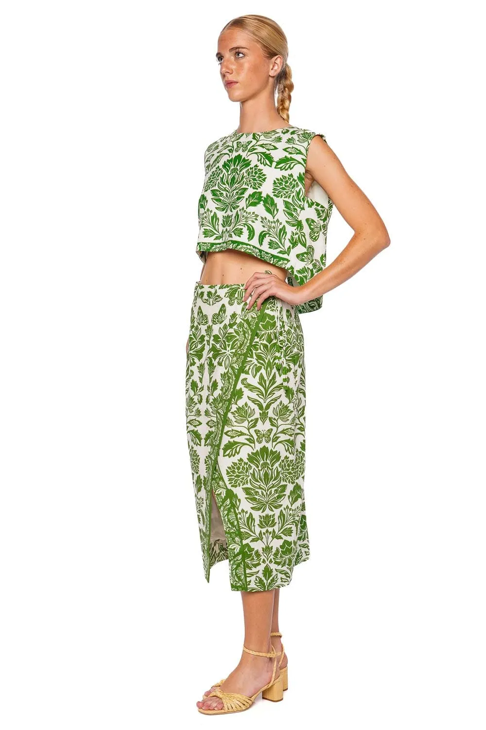 Delicate Tapestry Wrap Midi Skirt