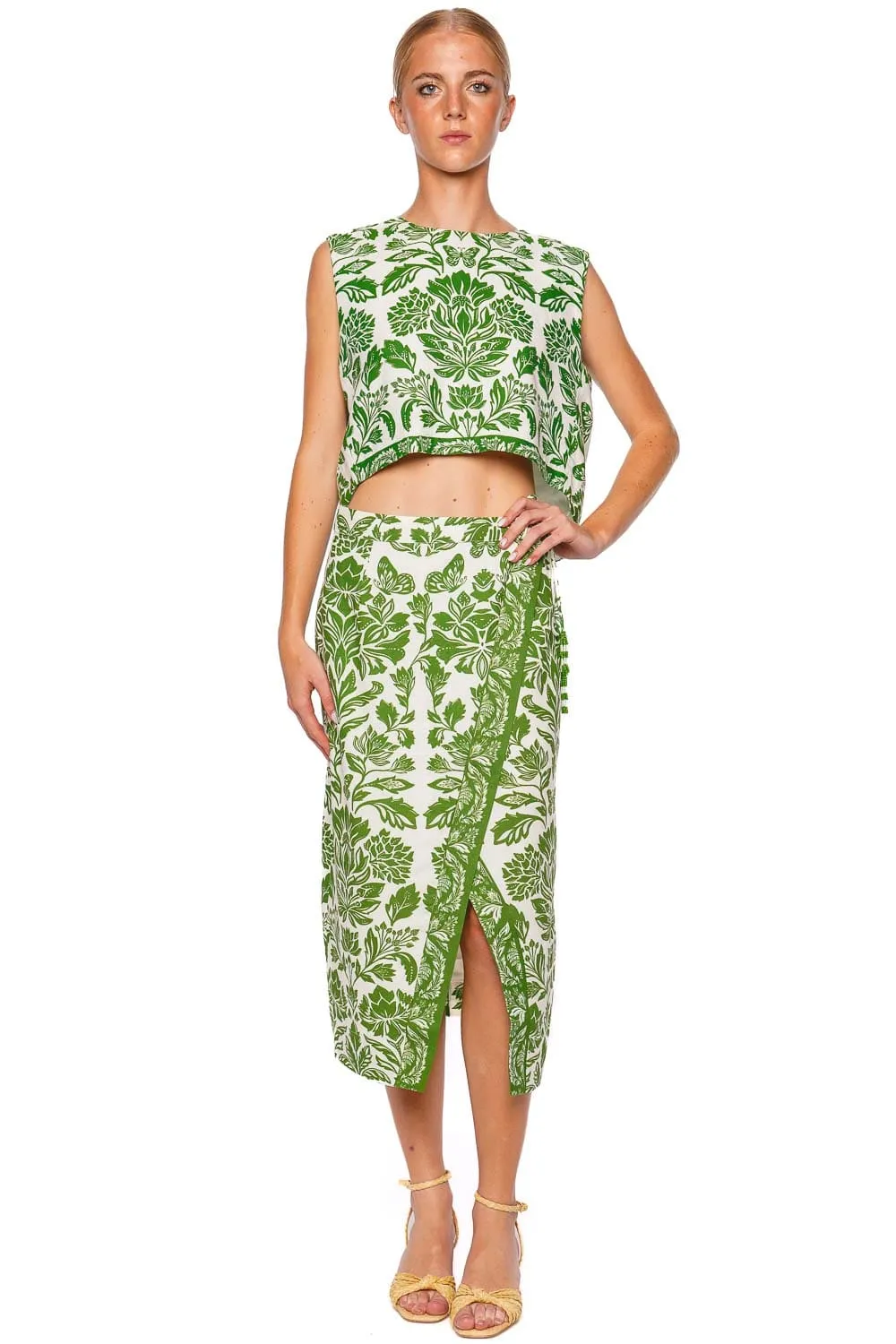 Delicate Tapestry Wrap Midi Skirt