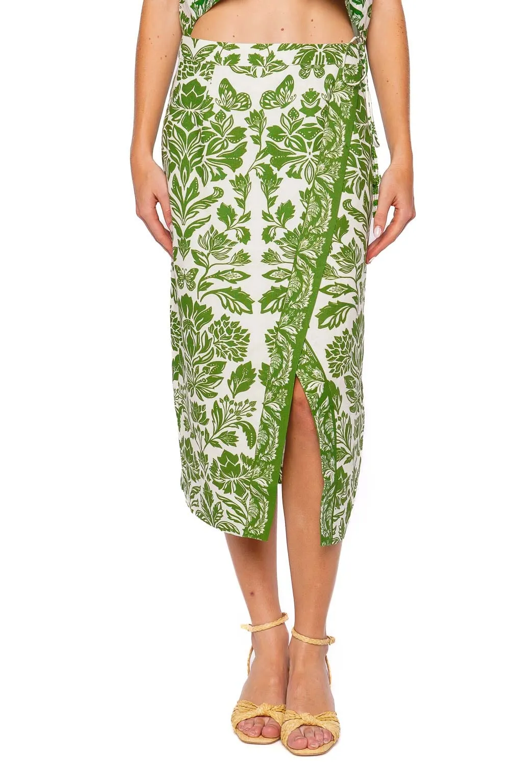 Delicate Tapestry Wrap Midi Skirt