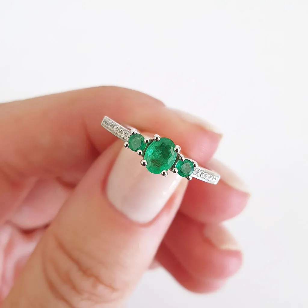 Delicate Trilogy Emerald and Diamond ring