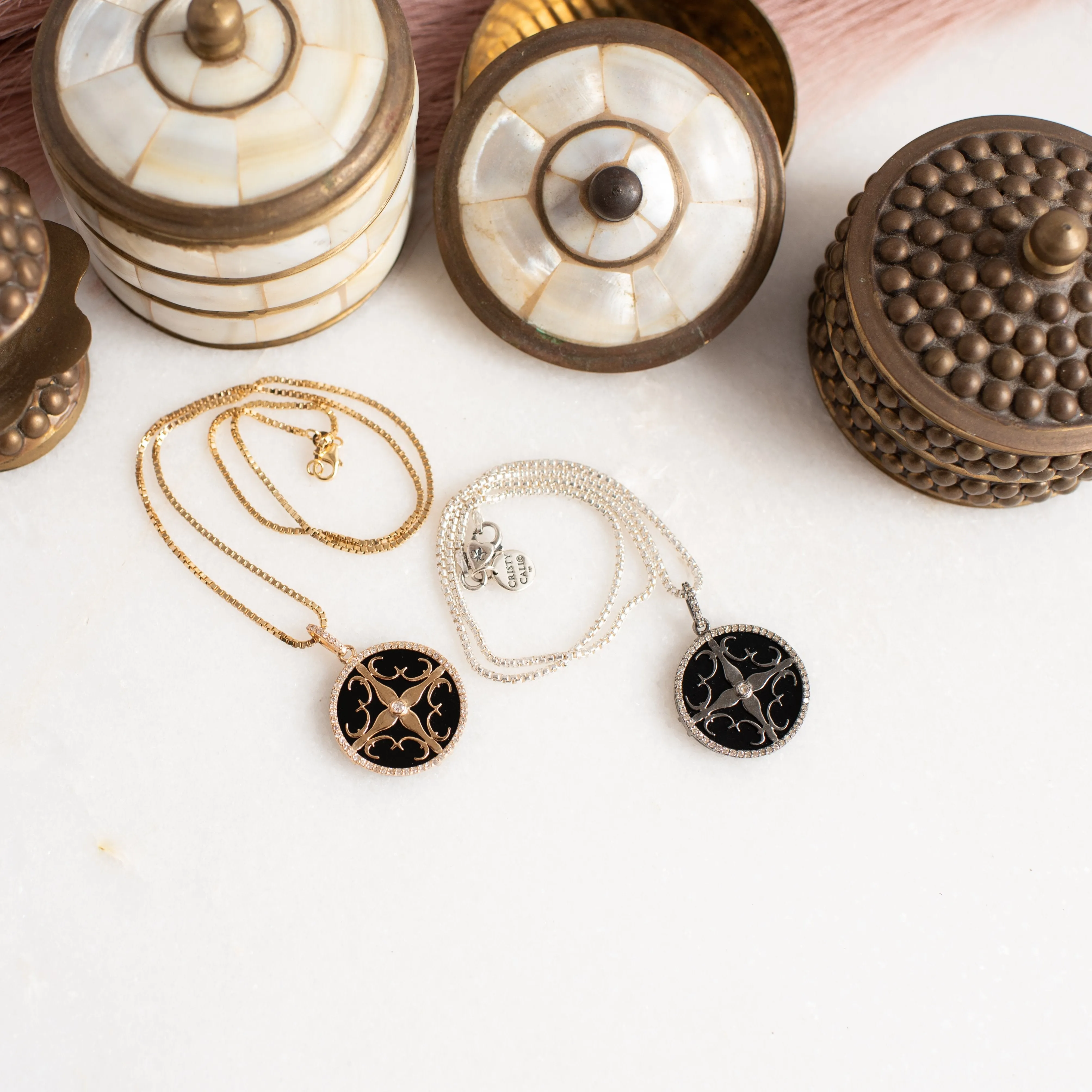 Diamond Onyx Cali Amulet - Silver