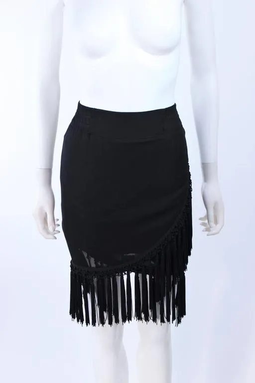 DIANE FREIS Black Chiffon Wrap Skirt with Tassels Size 4-6