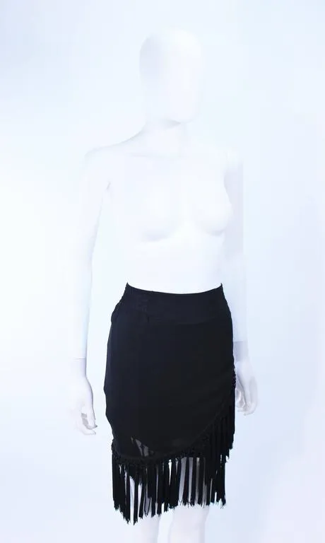 DIANE FREIS Black Chiffon Wrap Skirt with Tassels Size 4-6