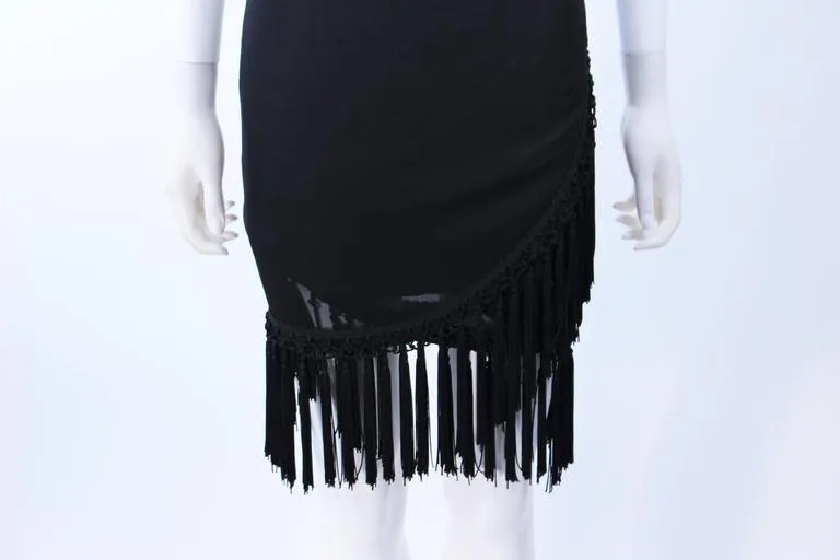 DIANE FREIS Black Chiffon Wrap Skirt with Tassels Size 4-6