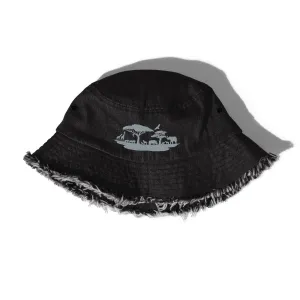 Distressed denim bucket hat