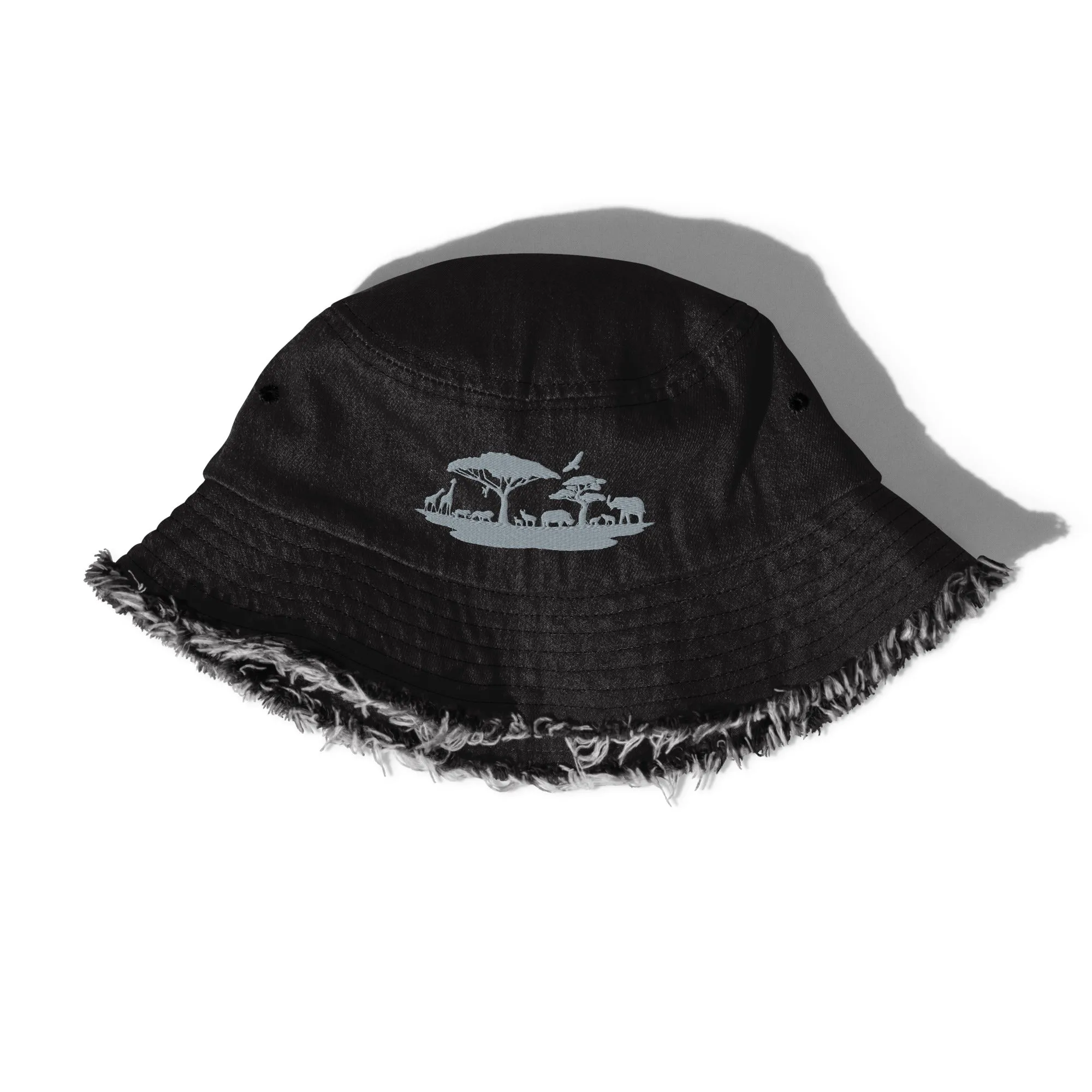 Distressed denim bucket hat