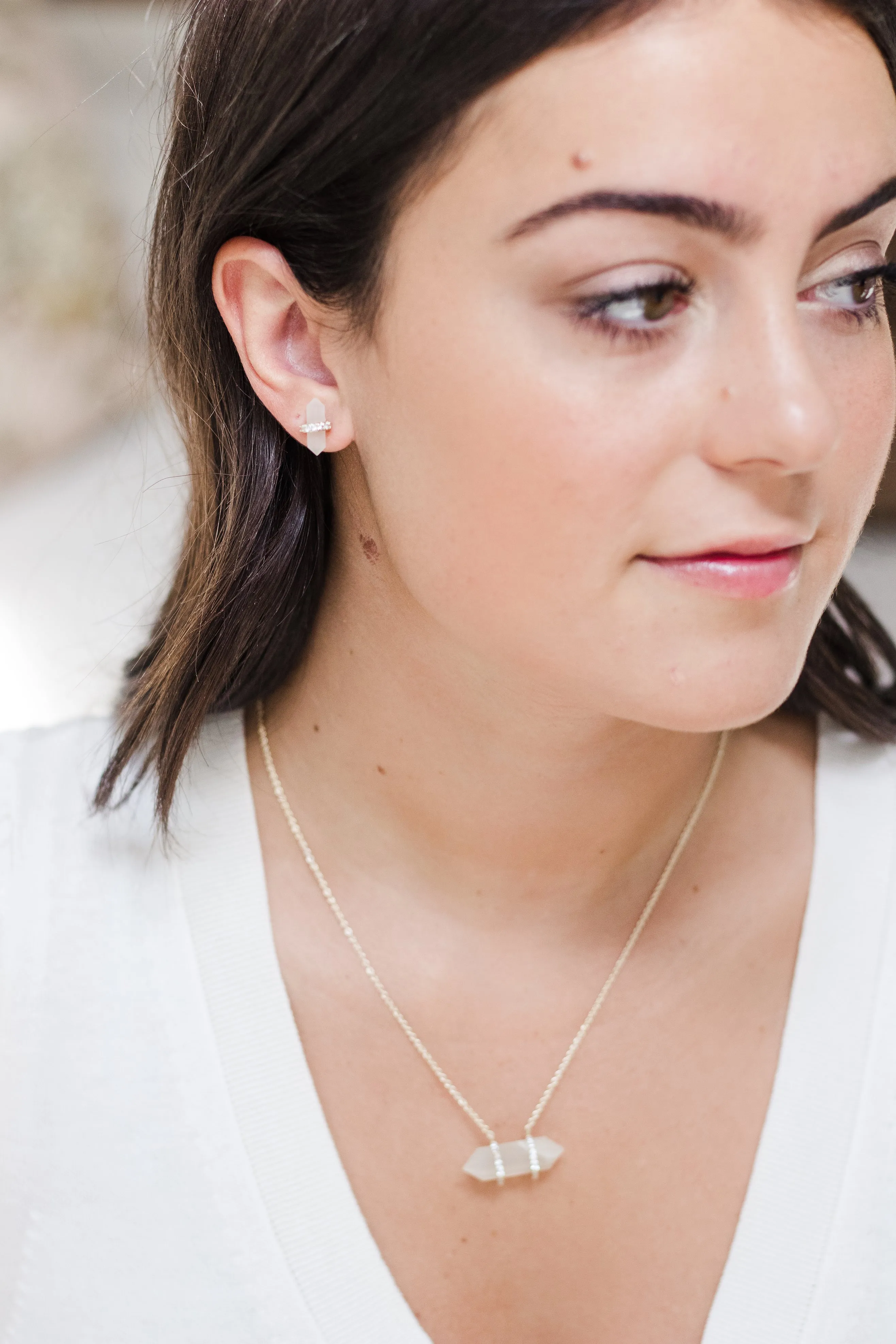 Double Point 2 in 1 Earrings in Moon Stone