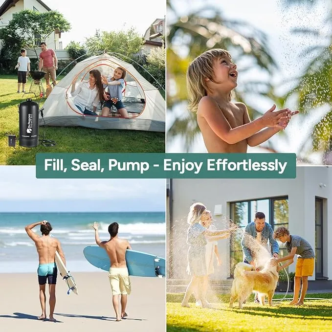 DR.PREPARE Portable Shower with Rechargeable Electric Pump, 4 Gallons/5 Gallons Outdoor Camp Shower Bag, Fast Inflation, Dual Shower Options, Portable for Camping, Hiking, Beach