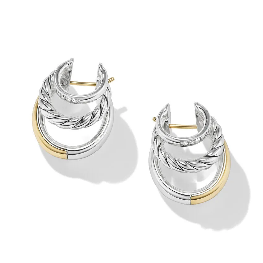 DY Mercer Multi Hoop Earrings in Sterling Silver with 18K Yellow Gold and Pave Diamonds