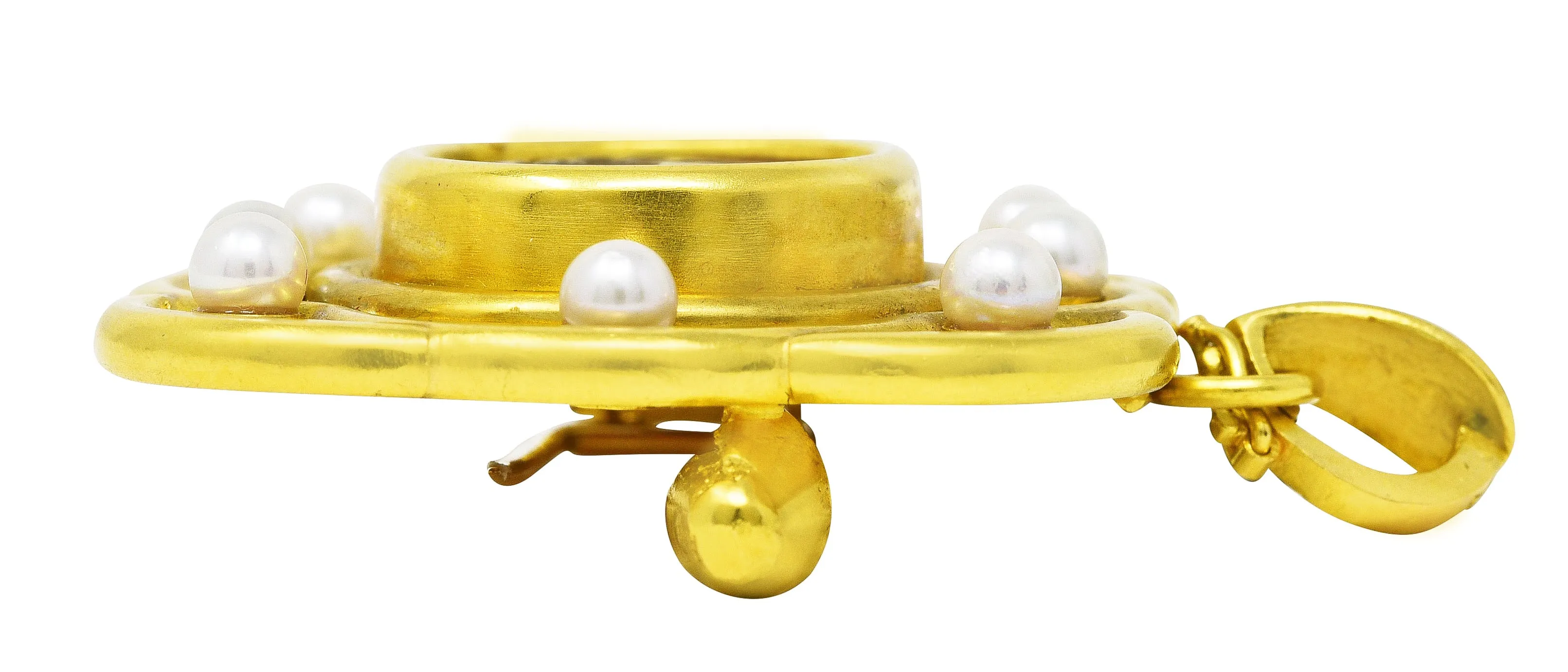 Elizabeth Locke Pearl Venetian Glass Intaglio 18 Karat Yellow Gold Poseidon Enhancer Pendant Brooch