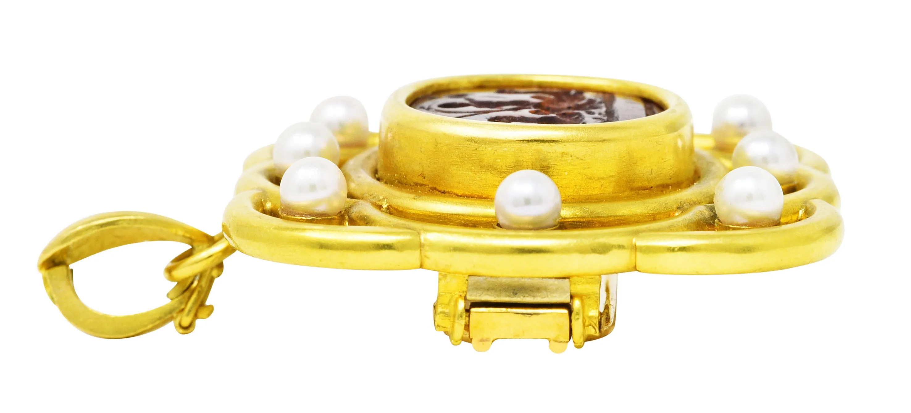 Elizabeth Locke Pearl Venetian Glass Intaglio 18 Karat Yellow Gold Poseidon Enhancer Pendant Brooch