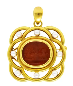 Elizabeth Locke Pearl Venetian Glass Intaglio 18 Karat Yellow Gold Poseidon Enhancer Pendant Brooch