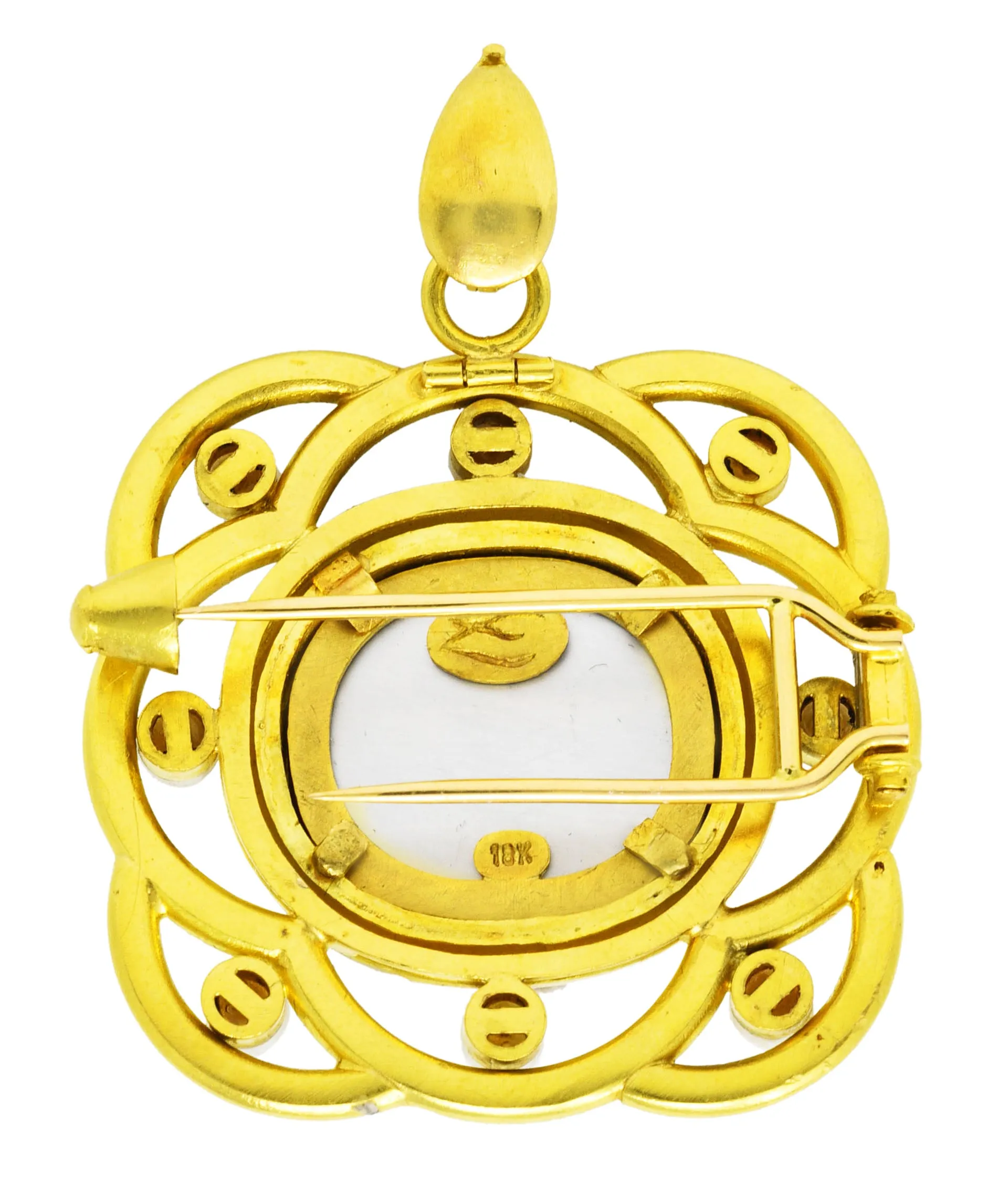 Elizabeth Locke Pearl Venetian Glass Intaglio 18 Karat Yellow Gold Poseidon Enhancer Pendant Brooch