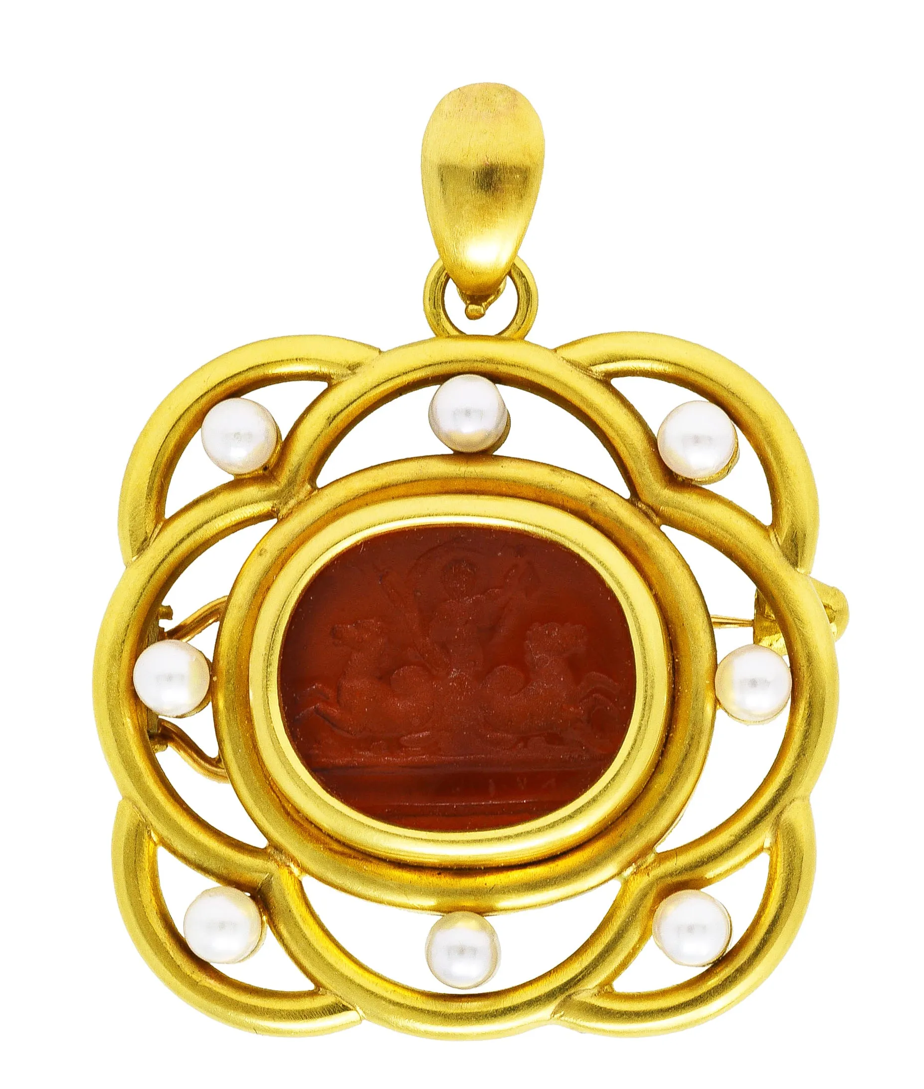 Elizabeth Locke Pearl Venetian Glass Intaglio 18 Karat Yellow Gold Poseidon Enhancer Pendant Brooch