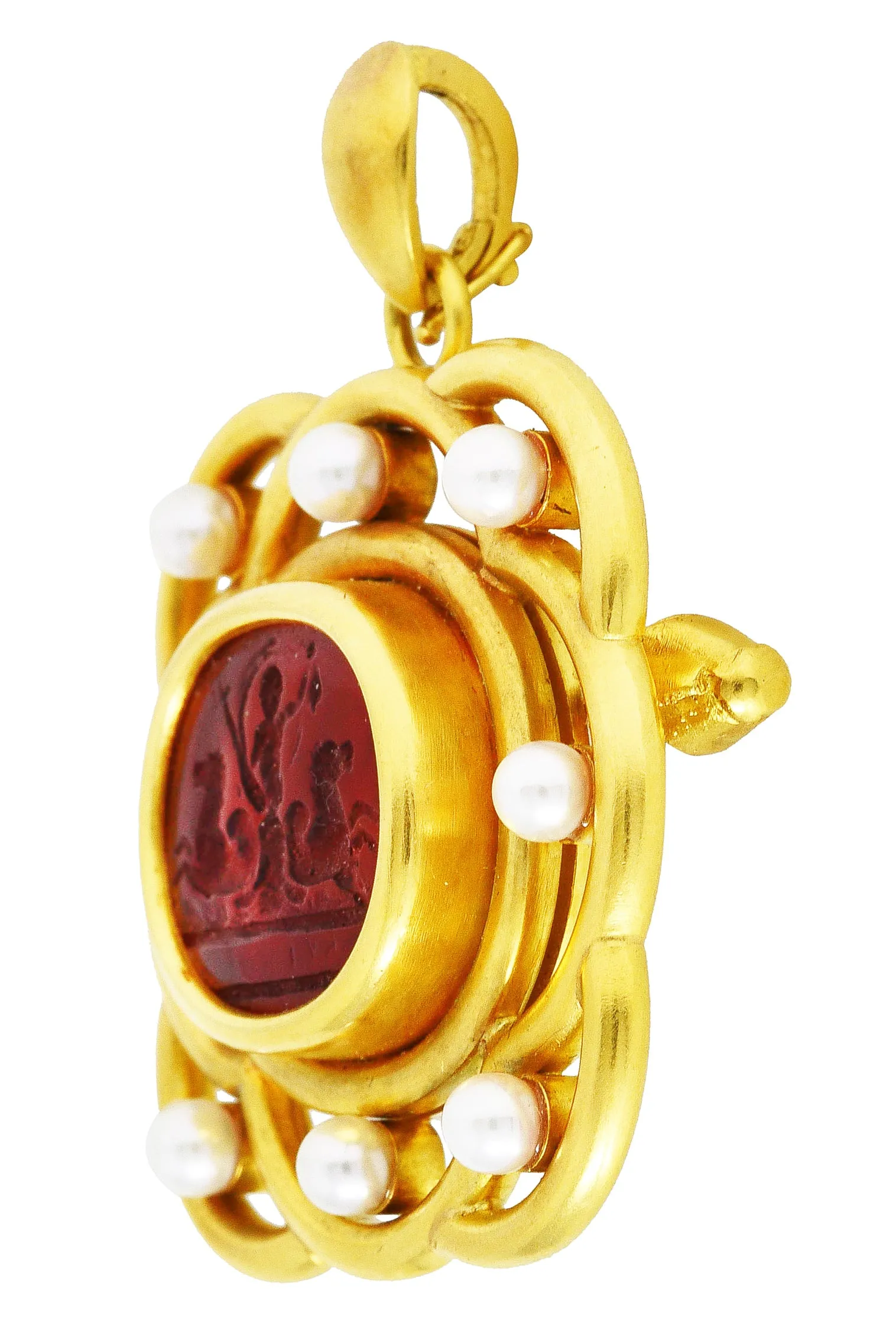 Elizabeth Locke Pearl Venetian Glass Intaglio 18 Karat Yellow Gold Poseidon Enhancer Pendant Brooch