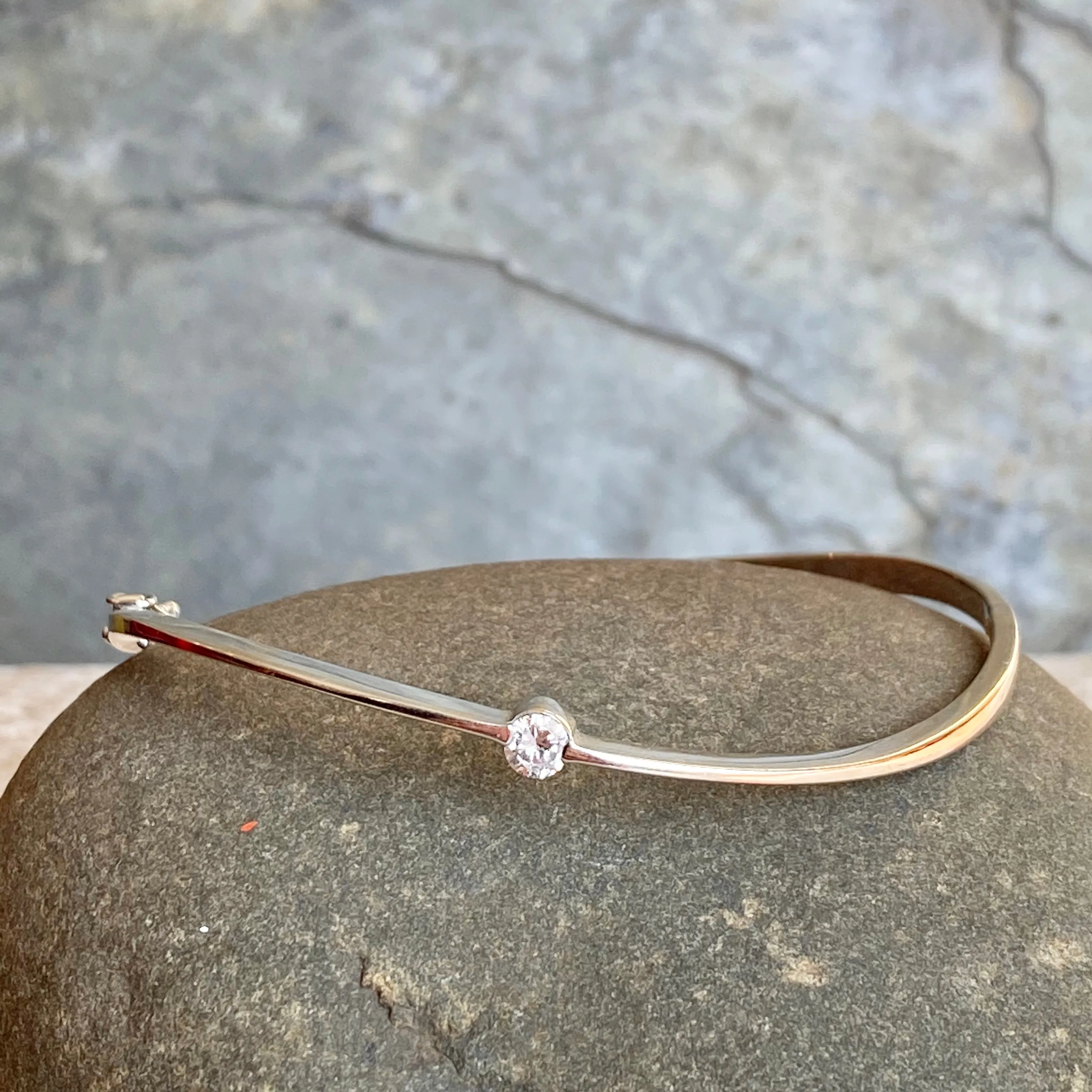 Estate 14KT White Gold Diamond Abstract Wave Bangle Bracelet