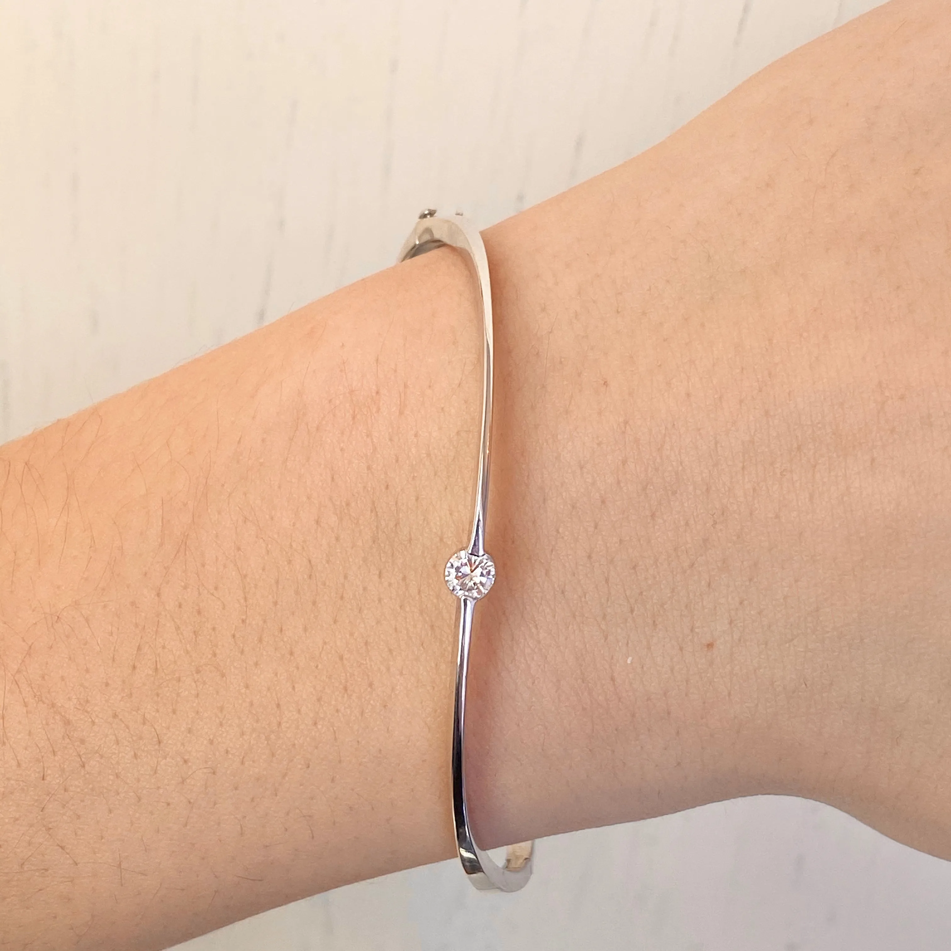 Estate 14KT White Gold Diamond Abstract Wave Bangle Bracelet