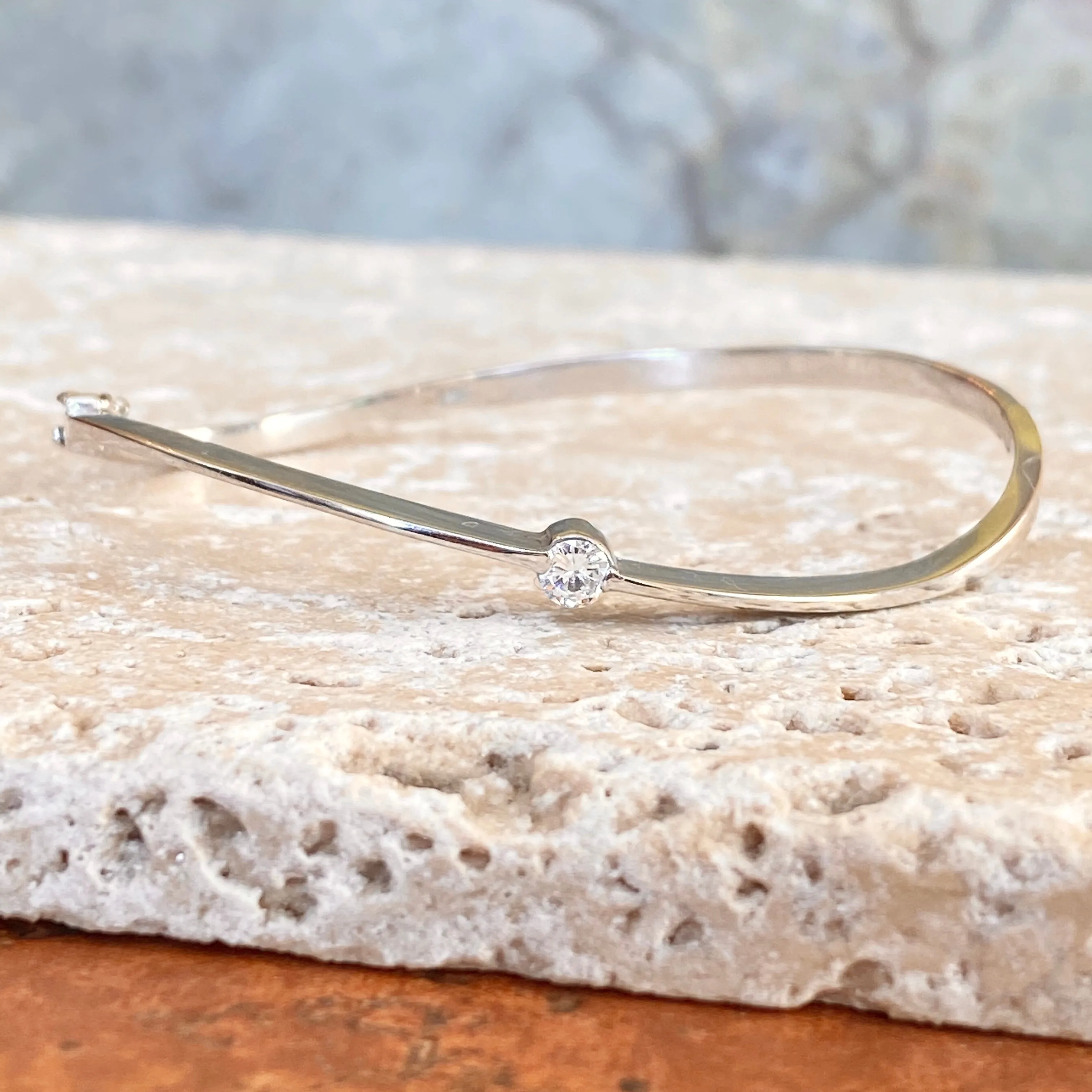 Estate 14KT White Gold Diamond Abstract Wave Bangle Bracelet