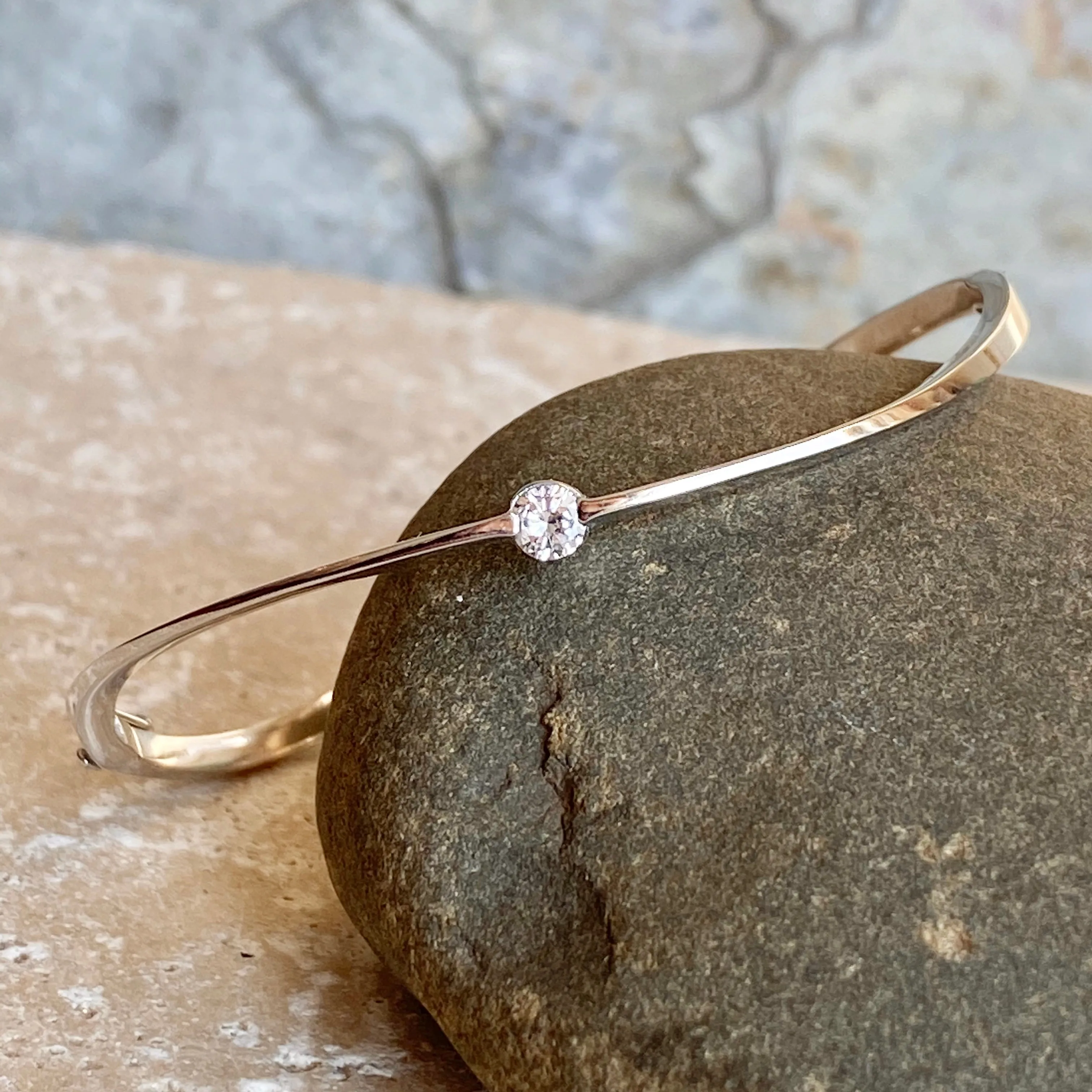 Estate 14KT White Gold Diamond Abstract Wave Bangle Bracelet