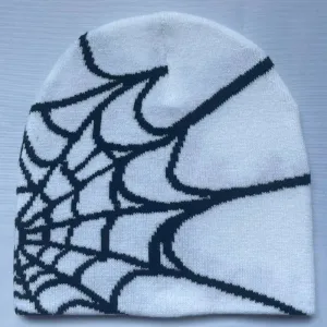 Fashion Knitting Spider Web Design Hat for Men Women Pullover Pile Cap Y2k Goth Warm Beanie Hats New Hip-hop Street Cap