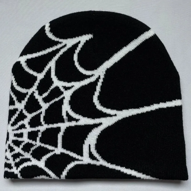 Fashion Knitting Spider Web Design Hat for Men Women Pullover Pile Cap Y2k Goth Warm Beanie Hats New Hip-hop Street Cap