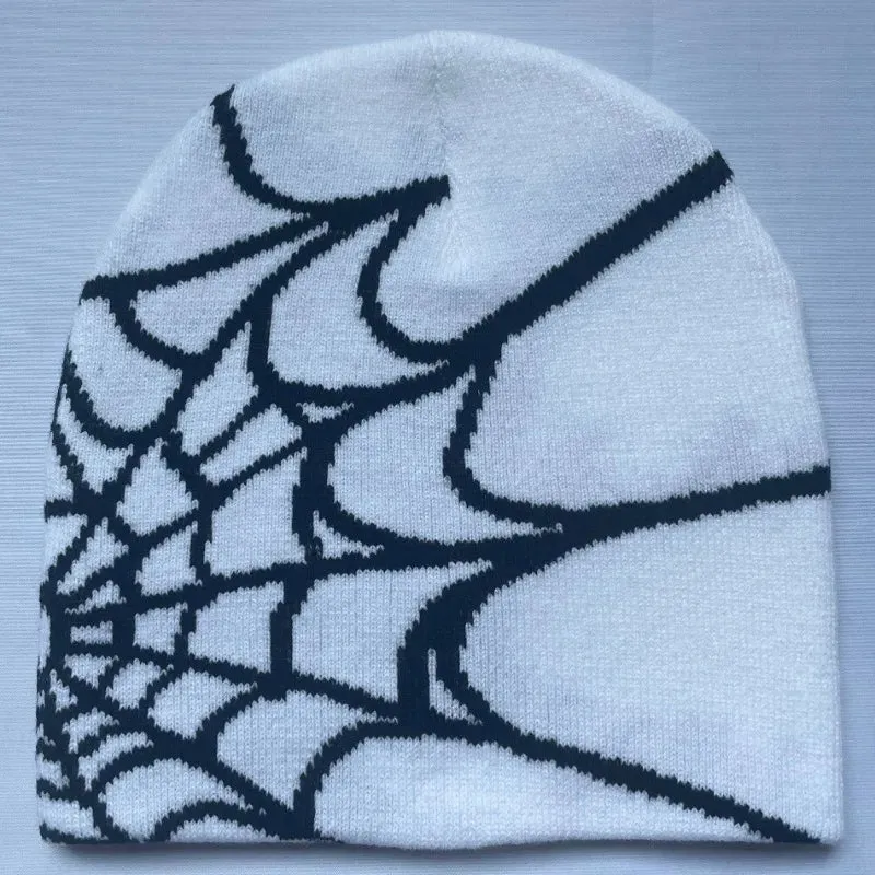 Fashion Knitting Spider Web Design Hat for Men Women Pullover Pile Cap Y2k Goth Warm Beanie Hats New Hip-hop Street Cap