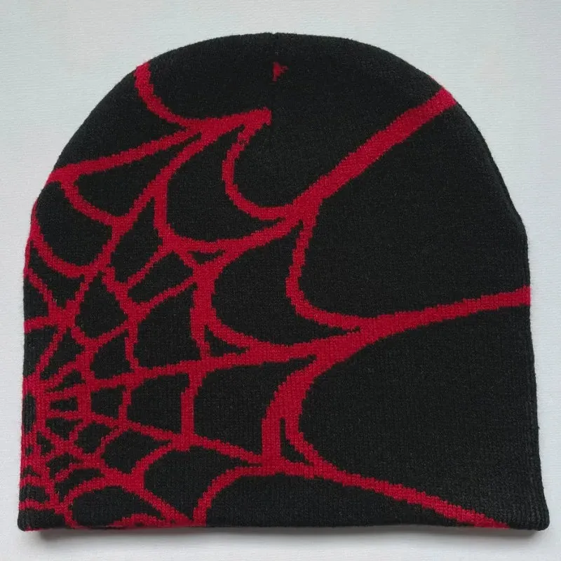 Fashion Knitting Spider Web Design Hat for Men Women Pullover Pile Cap Y2k Goth Warm Beanie Hats New Hip-hop Street Cap