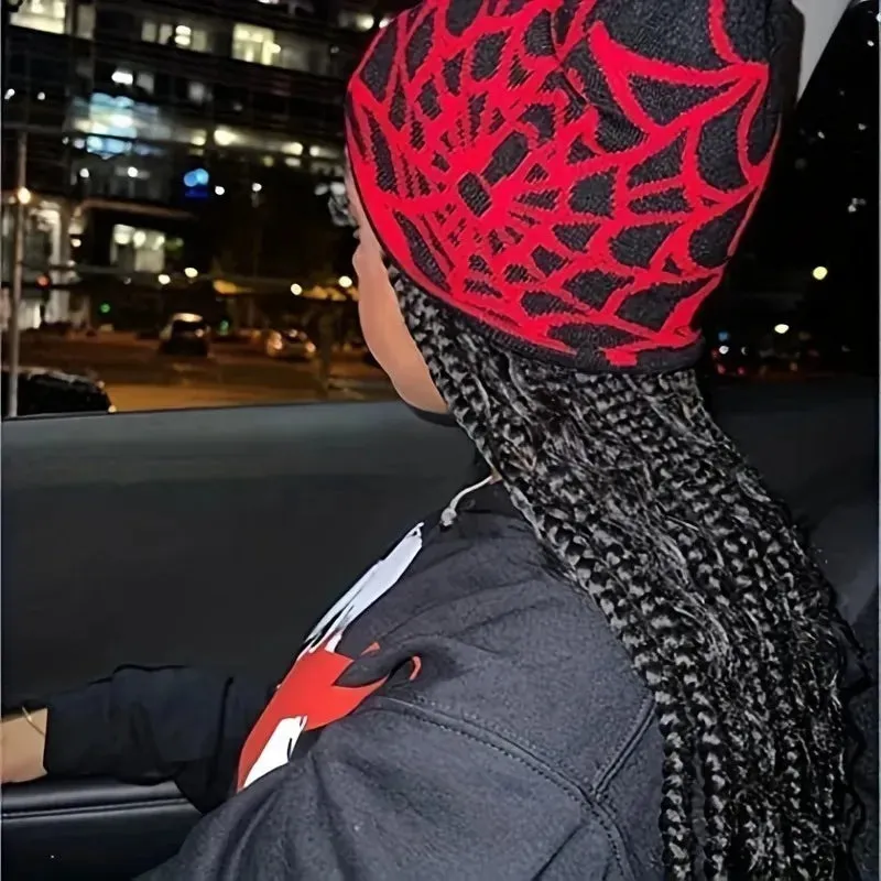 Fashion Knitting Spider Web Design Hat for Men Women Pullover Pile Cap Y2k Goth Warm Beanie Hats New Hip-hop Street Cap