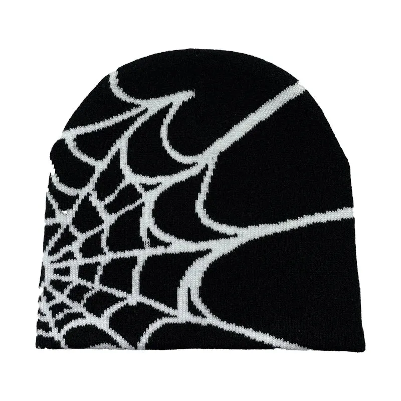 Fashion Knitting Spider Web Design Hat for Men Women Pullover Pile Cap Y2k Goth Warm Beanie Hats New Hip-hop Street Cap