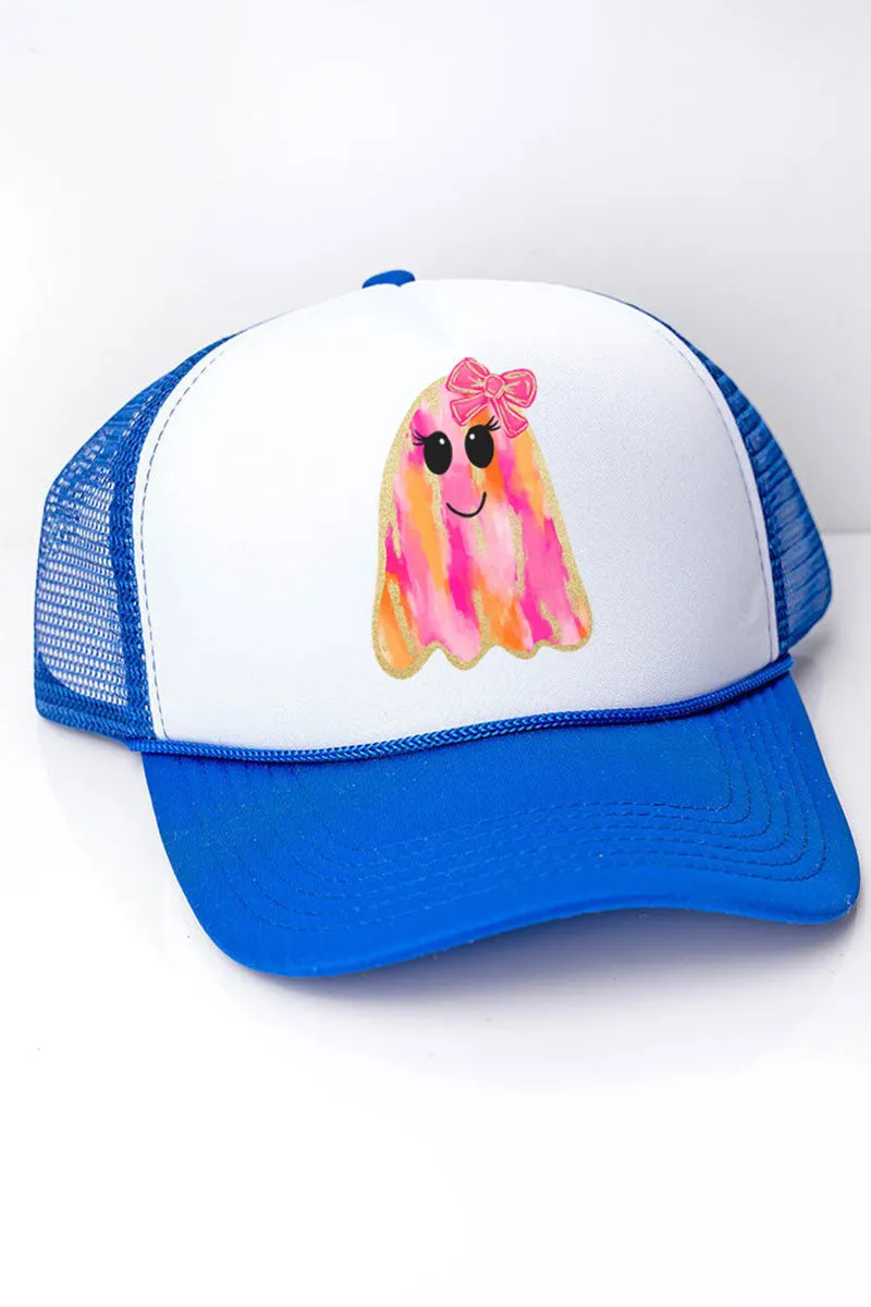 Faux Glitter Girly Ghost Foam Mesh Back Trucker Cap