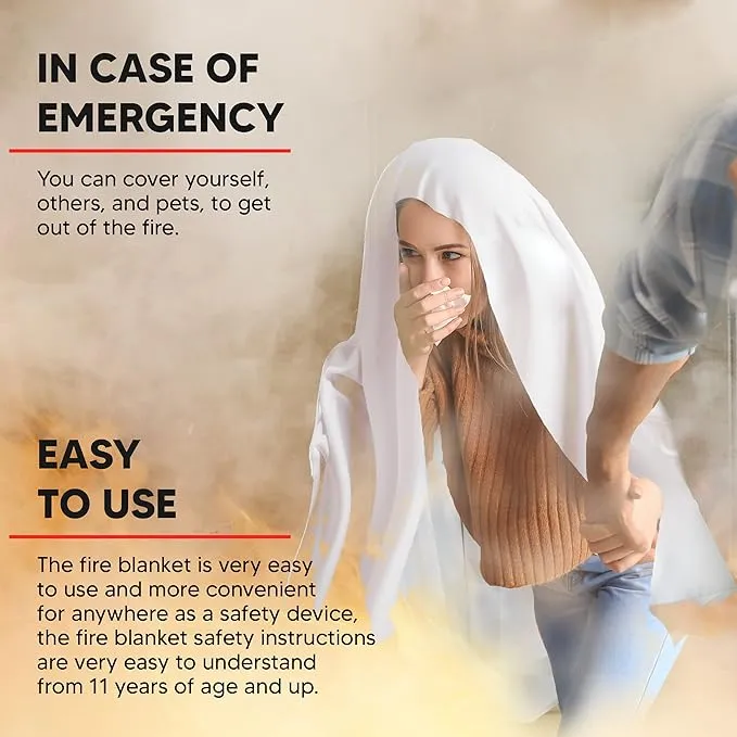 Fire Extinguisher Blanket - Heavy Duty Portable Fiberglass Emergency Blanket - Puts Out Grill & Grease Flames - Safe & Reusable Survival Fire Safety for Home, Kitchen, Car, Camping 1x1m