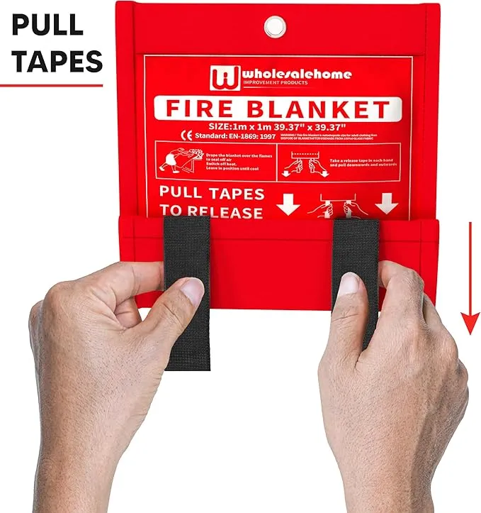 Fire Extinguisher Blanket - Heavy Duty Portable Fiberglass Emergency Blanket - Puts Out Grill & Grease Flames - Safe & Reusable Survival Fire Safety for Home, Kitchen, Car, Camping 1x1m