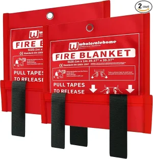 Fire Extinguisher Blanket - Heavy Duty Portable Fiberglass Emergency Blanket - Puts Out Grill & Grease Flames - Safe & Reusable Survival Fire Safety for Home, Kitchen, Car, Camping 1x1m